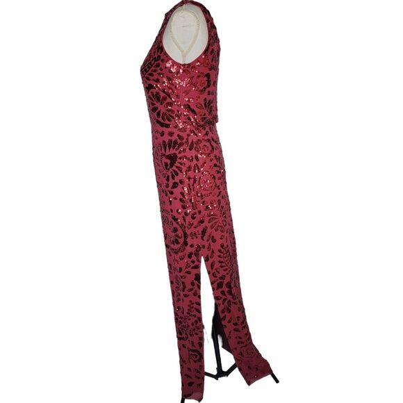Aidan Mattox Full-length Sequin Merlot Floral-Print Gown Size 6 - Picture 2 of 12